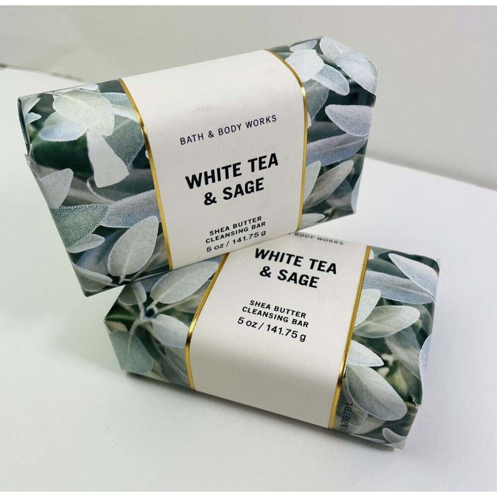 2~BATH & BODY WORKS ~WHITE TEA & SAGE ~SHEA BUTTER CLEANSING BAR 5 oz
